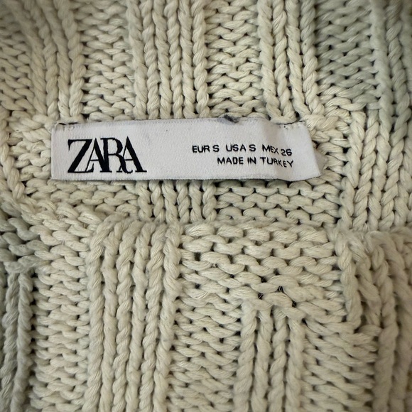 ZARA Chunky Ribbed Stripe Sweater Cream Black Relaxed Knit S - Picture 4 of 9